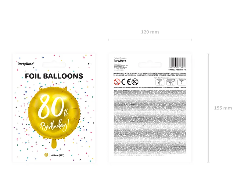 Balon foliowy 80th Birthday, złoty 45cm