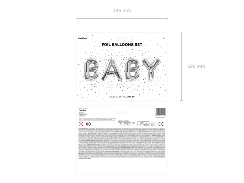Balon foliowy Baby, 262x86cm, srebrny