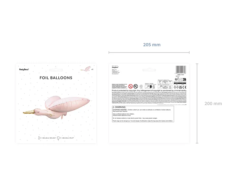 Balon foliowy Bocian, 103x60 cm, jasny różowy