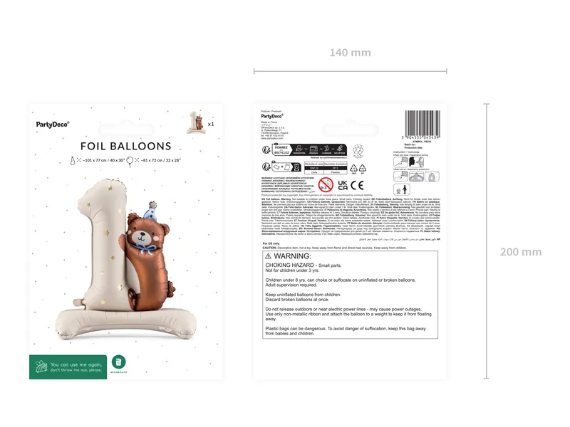 Balon foliowy Cyfra ''1'' z Misiem, 81 x 72 cm