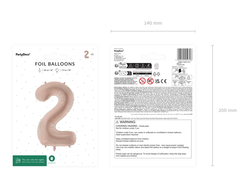 Balon foliowy Cyfra ''2'', 72cm, ciemny beż