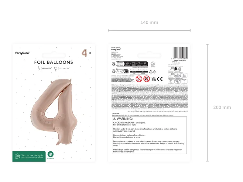 Balon foliowy Cyfra ''4'', 72cm, ciemny beż