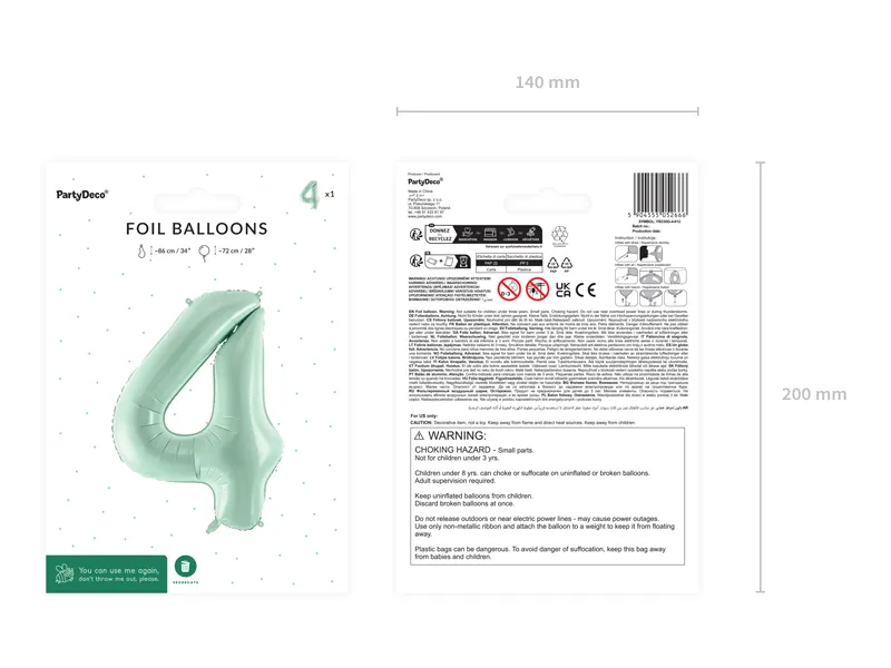 Balon foliowy Cyfra ''4'', 72cm, zieleń