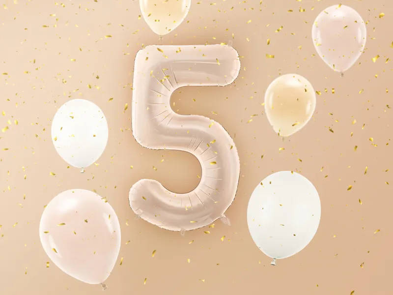 Balon foliowy Cyfra ''5'', 72 cm, ciemny beż