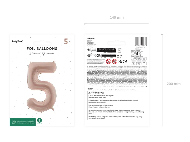 Balon foliowy Cyfra ''5'', 72cm, ciemny beż