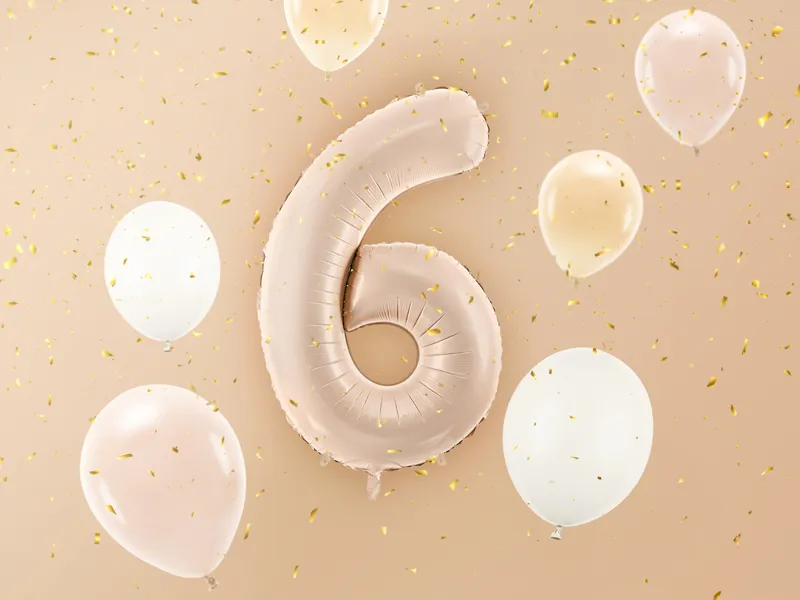 Balon foliowy Cyfra ''6'', 72 cm, ciemny beż