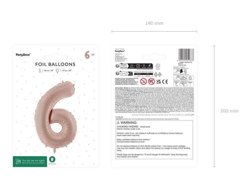 Balon foliowy Cyfra ''6'', 72cm, ciemny beż