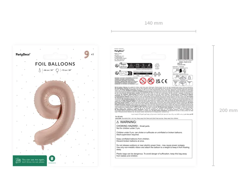 Balon foliowy Cyfra ''9'', 72cm, ciemny beż