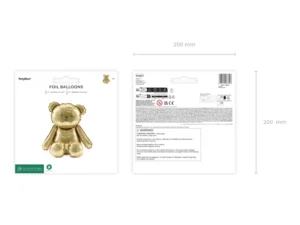 Balon foliowy Miś, 43x53 cm, złoty