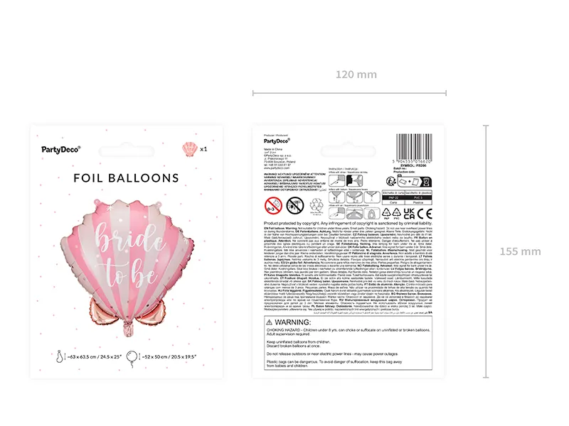 Balon foliowy Muszelka Bride to be, 52x50 cm