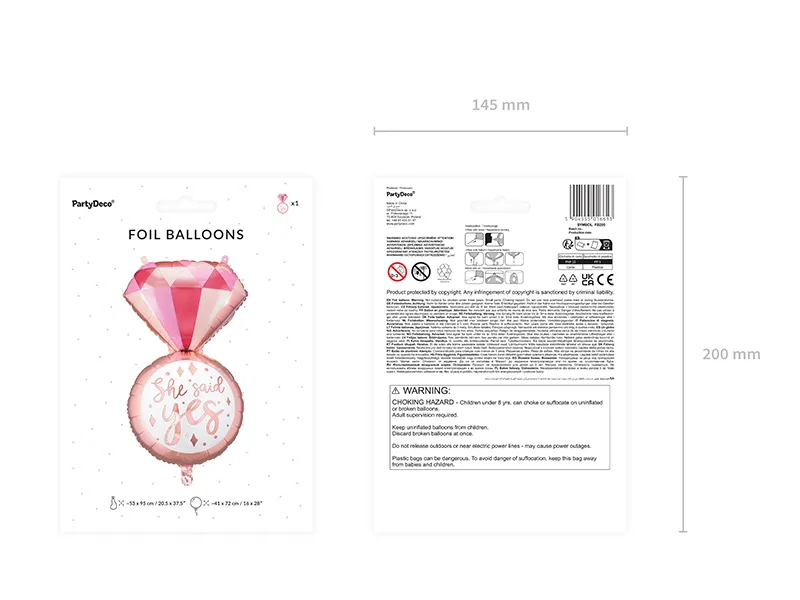 Balon foliowy Pierścionek She said Yes, 41x72 cm