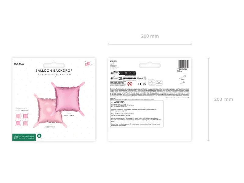 Balon foliowy kurtyna dwustronna Kwadrat, brudny róż, 35 x 35 cm (1 op. : 4 szt.)