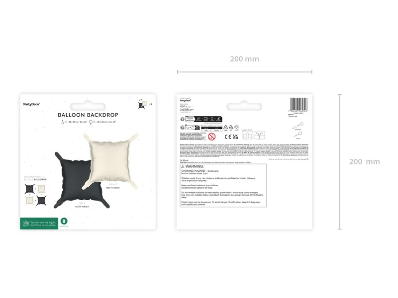 Balon foliowy kurtyna dwustronna Kwadrat, czarno-beżowy, 35 x 35 cm (1 op. : 4 szt.)