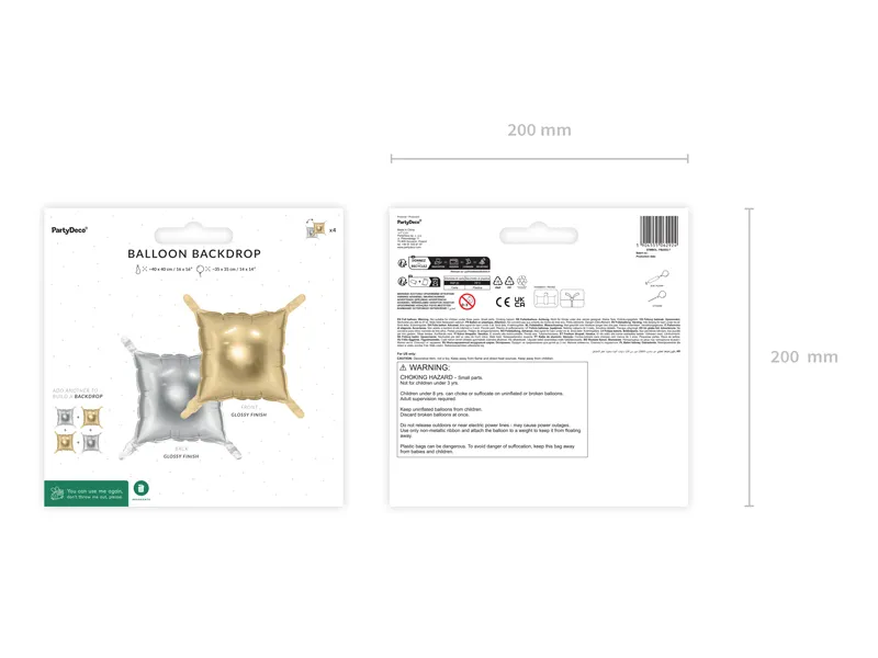 Balon foliowy kurtyna dwustronna Kwadrat, złoto-srebrny, 35 x 35 cm (1 op. : 4 szt.)