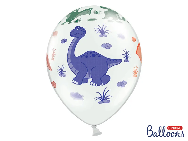 Balony 30cm, Dinozaury Pastel Pure White