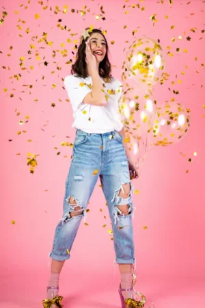 Balony z konfetti - gwiazdki, 30 cm, złoty (1 op. : 6 szt.)