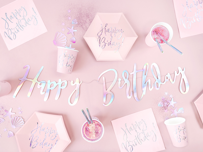 Baner Happy Birthday opalizujący 16,5x62cm,
