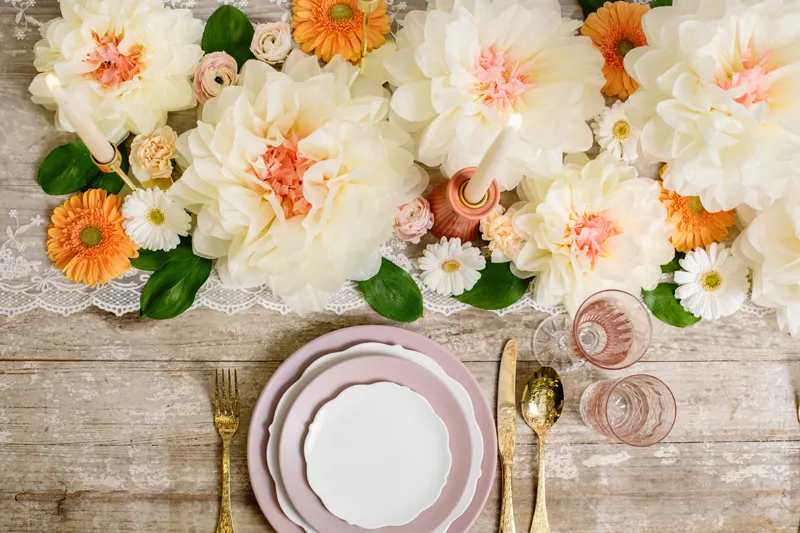 Dekoracja bibułowa Kwiaty, kremowy, 30-20cm