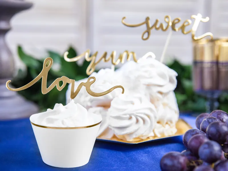 Dekoracje do muffinek Love, złoty, 13 cm (1 op. : 6 szt.)