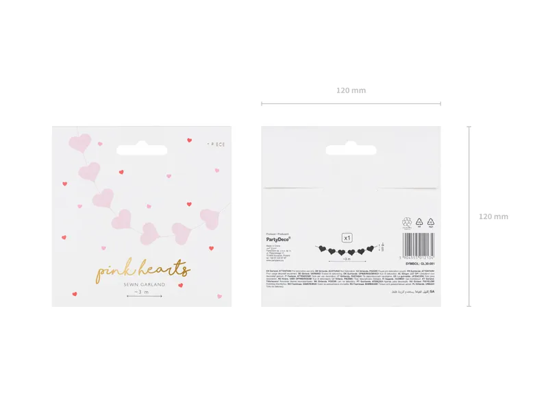 Girlanda Serca, różowy, 3,5m