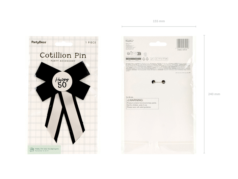 Kotylion na 50 urodziny, kremowo-czarny, 11x17cm