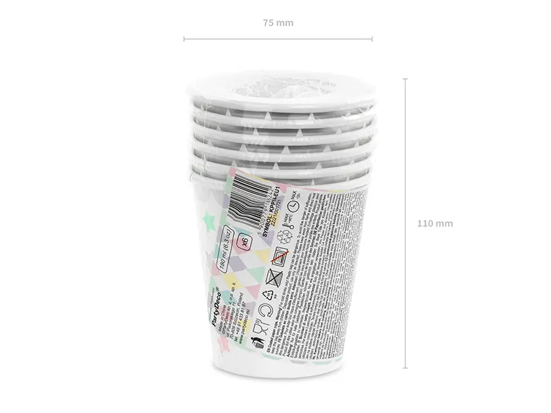 Kubeczki Jednorożec - Gwiazdki, 180 ml (1 op. : 6 szt.)