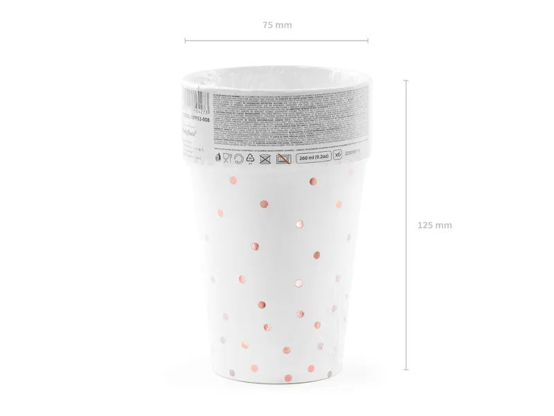 Kubeczki Kropki, biały, 260ml (1 op. : 6 szt.)