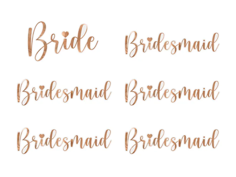 Naklejki na kieliszki ''Bride & Bridesmaid'' rosegold 6 szt.