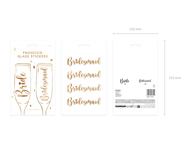 Naklejki na kieliszki ''Bride & Bridesmaid'', różowe złoto 6 szt.