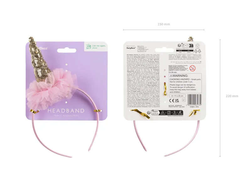 Opaska Jednorożec z falbanką, 11x25 cm, mix kolorów