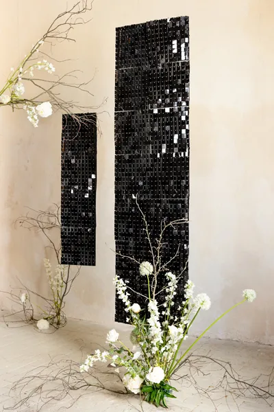 Panel cekinowy, kwadraty, czarny 30x30 cm