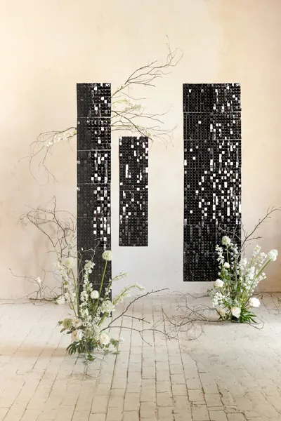 Panel cekinowy, kwadraty, czarny 30x30cm