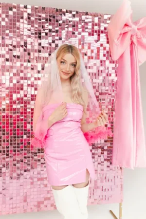 Panel cekinowy, kwadraty, jasny różowy, 30x30 cm