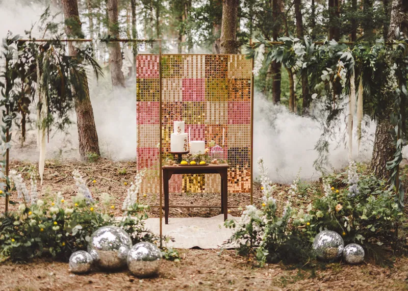 Panel cekinowy, kwadraty, miedziany 30x30 cm