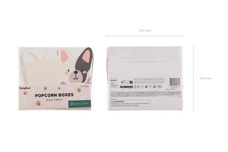 Pudełka na popcorn Pieski, 8,7x8,7 cm