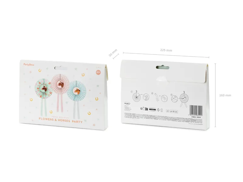 Rozety dekoracyjne Konie, mix, 35 cm (1 op. : 3 szt.)