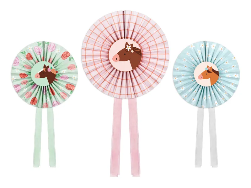 Rozety dekoracyjne Konie, mix 35 cm (1 op. : 3 szt.)