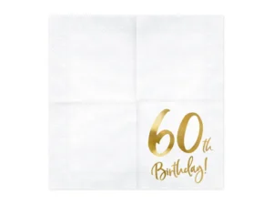Serwetki 60th Birthday, biały, 33x33cm (1 op. : 20 szt.)