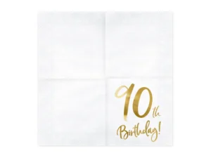 Serwetki 90th Birthday, biały 33x33cm (1 op. : 20 szt.)