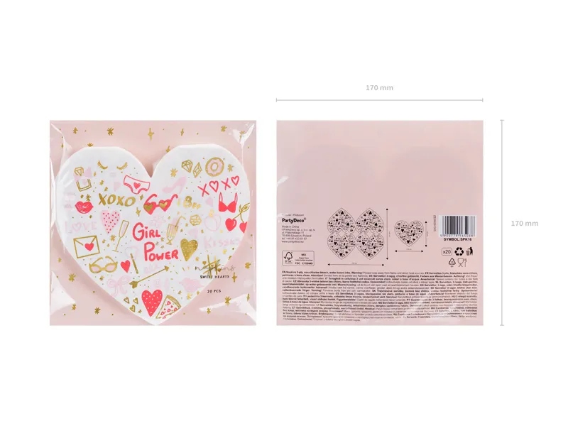 Serwetki Serce, mix, 16x15cm (1 op. : 20 szt.)