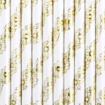 Słomki papierowe, złote kwiaty 19.5cm (1 op. : 10 sztuk