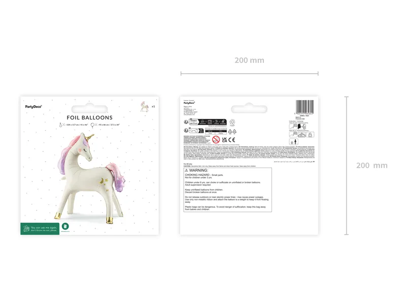 Stojący balon foliowy Jednorożec, 95x86 cm