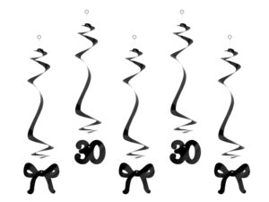 Świderki na 30 urodziny z kokardkami, 50cm, czarne (1 op. 5 szt.)