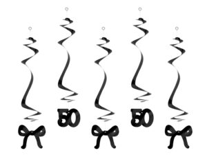 Świderki na 50 urodziny z kokardkami, 50 cm, czarne (1 op. 5 szt.)