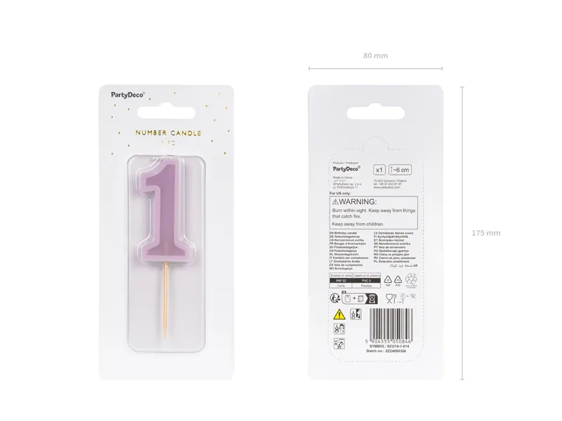 Świeczka urodzinowa Cyferka 1, fiolet, 6 cm