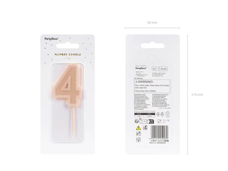 Świeczka urodzinowa Cyferka 4, brudny róż, 6 cm