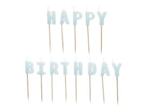 Świeczki urodzinowe Happy Birthday, 2,5 cm jasny błękit (1 op. : 13 szt.)