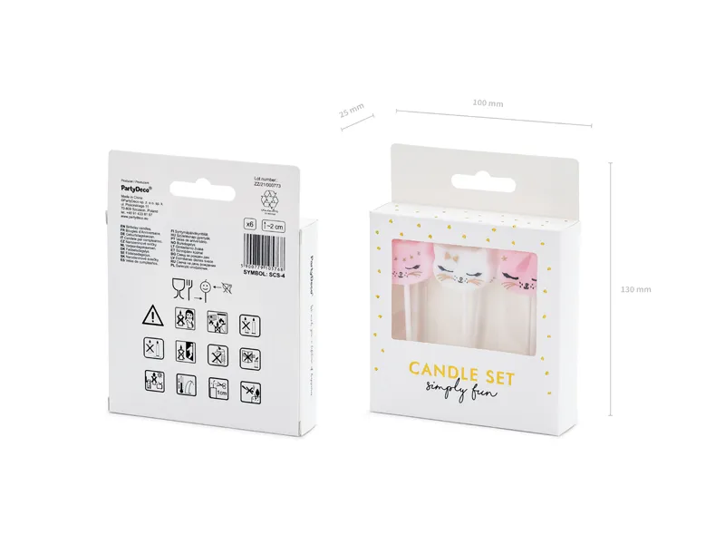 Świeczki urodzinowe Kotek, mix, 2cm (1 op. : 6 szt.)