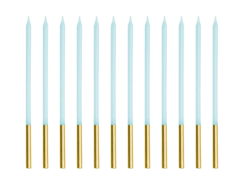 Świeczki urodzinowe gładkie, jasny błękit 14cm (1 op. : 12 szt.)