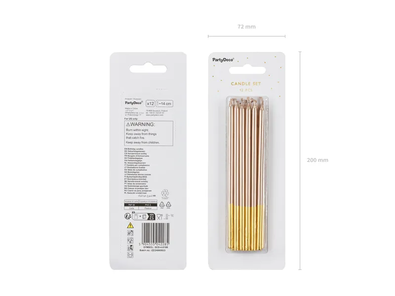 Świeczki urodzinowe gładkie, różowe złoto, 14 cm (1 op. : 12 szt.)